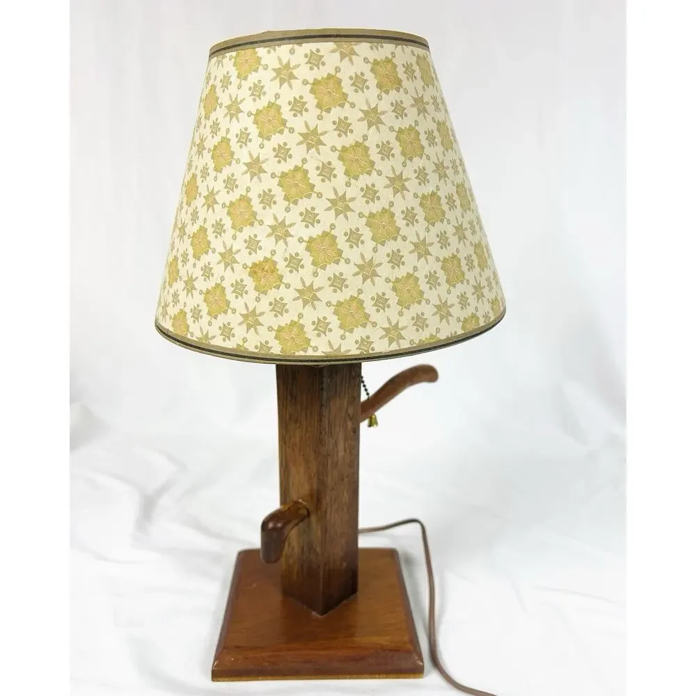Vintage Wooden Water Pump Table Accent Lamp w/ Clip On Shade Cottage Grannychic